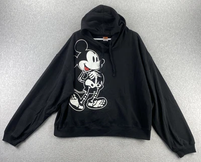 Disney 3X Mickey Skeleton Hoodie Black Plus Size Graphic Cotton Blend Sweatshirt - Image 1 of 4