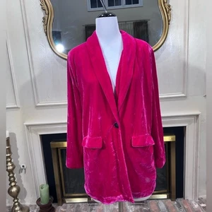 Giacca blazer velluto rosa infinito donna M morbido elasticizzato collo scialle - Foto 1 di 9