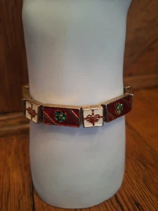 Vintage Emaille Weihnachten Geschenkboxen Armband mit Schleifen goldfarben 7,5" Zoll schwer - Bild 1 von 8
