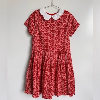 Vestido Floral Rojo Jacadi Niña 12 Cuello Peter Pan 100% Algodón Forrado Foto 1 de 4