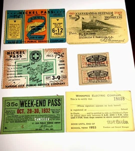 6 VINTAGE STEAMSHIP/STREETCAR/TRAIN/ BUS PASSES/TICKETS 1920's-1950's - Picture 1 of 12