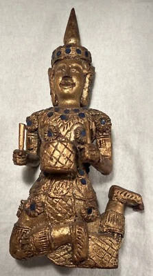 Vintage Hand Carved Wood Thai Musician Folk Art Wall Hanging Art Sculpture - Image 1 of 4