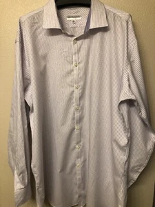 jhane barnes dress shirt size 18.5 slim non iron purple striped long sleeve - Picture 1 of 7