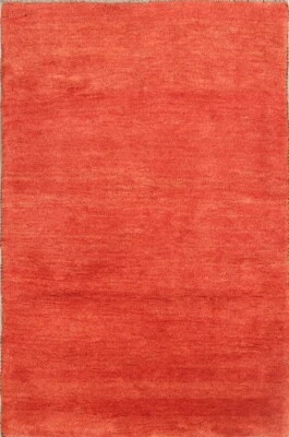 Vintage Solid Modern Gabbeh Area Rug 4x5 Hand-knotted Wool Carpet - Image 1 of 4