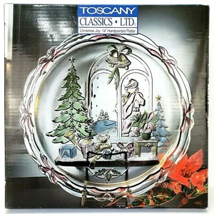 Toscany Classics Christmas Joy 14" Round Platter Handpainted Santa Window - Picture 1 of 10