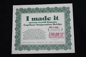 2011 Certificates I Made It Across the Capilano Suspension Bridge Canada-CRC - Picture 1 of 4