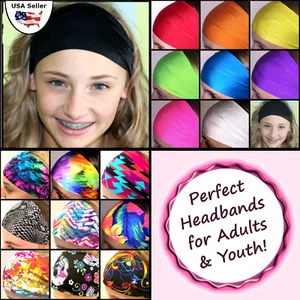 HEADBAND Stretch Sports Yoga Gym Hair Band Wrap Sweatband Womens Mens [Black] - Picture 1 of 3