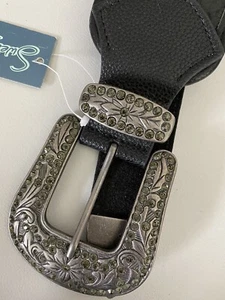 Cinturón de cuero ancho negro Sweetgrass hebilla tachonada occidental para mujer pequeño - Imagen 1 de 4