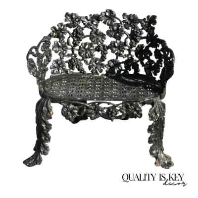 Antique Victorian Cast Iron Grapevine Leaf Small Garden Seat Patio Outdoor Bench - Image 1 of 4