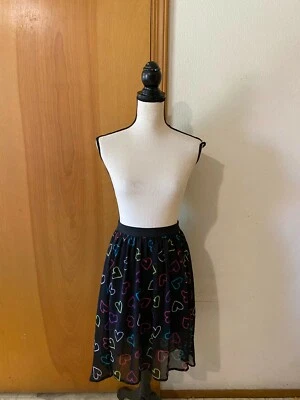 Besties Girls XL 14/16 Lined Sheer Hi Low Black Skirt Neon Multi Colored Hearts - Image 1 of 4