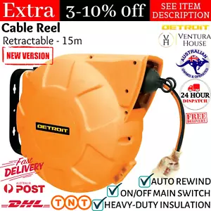 15M Extension Cord Reel Wall Mount Retractable Electric Cable Roller Lead - Picture 1 of 12