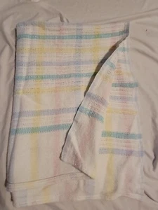 Baby Blanket Pastel Plaid Cotton Open Waffle Weave Beacon Rainbow WPL 1675 Vtg - Picture 1 of 4