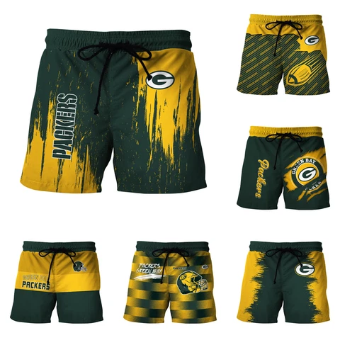 Green Bay Packers Men's Quick Dry Beach Shorts Summer Drawstring Swim Trunks Cover