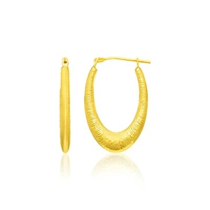 14k Yellow Gold Hoop Earrings in a Graduated Texture Style - Picture 1 of 2