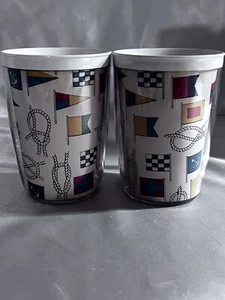 Vintage Becher mit maritimem Motiv 2er Set Flaggen/Schiffsknoten wärmeisoliert - Bild 1 von 3