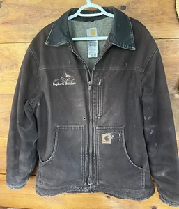Abrigo Chaqueta Carhartt C61 DKB Distressed Grunge Granero Forrado Sherpa Pato Lona L - Imagen 1 de 20