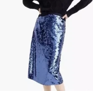 New J Crew Collection 2 Sequin Midi Mermaid Skirt Straight Blue Tie G9687 $228 - Bild 1 von 23