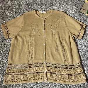 Vintage Alfred Dunner button front cardigan W beaded, Girafe design Sz 2X - Picture 1 of 11