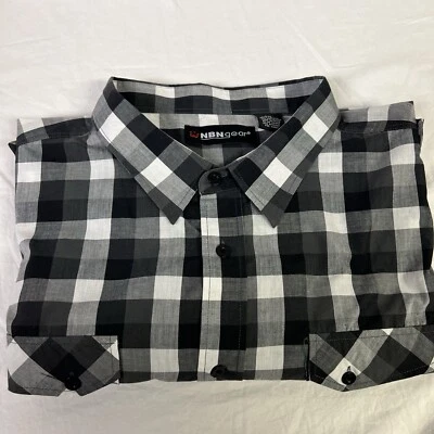 Camisa masculina NBN Gear 5XL preta e branca xadrez manga curta proada - Imagem 1 de 4