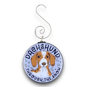 Dachshund Mini Ornament Wiener Dog Holiday Decor Handmade 2.25" Brown Piebald - Picture 1 of 6