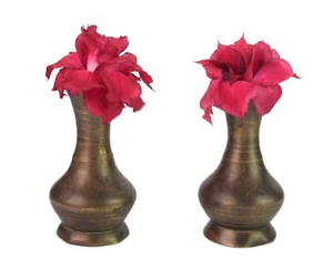 2 Piece Brass Miniature Size Flower Pot Old Rustic Table Decorative Vase G7-1046 - Picture 1 of 9