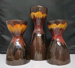 Vintage Pier 1 Imports Pillar Candle Holder Set Crackle Glaze Ceramic Gorgeous - Picture 1 of 13