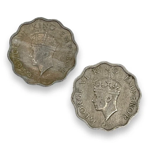 Lot of 2 British India 1 Anna Coins George VI Calcutta Mint #SAI2 Cover