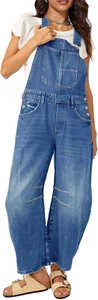 Barrel Overalls Denim Jumpsuits for Women Casual Loose Baggy Jeans Pants Sleevel - Picture 1 of 6