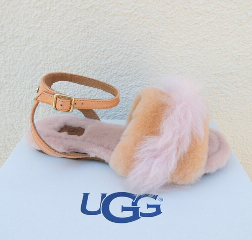 SANDALI UGG SUNKISSED FLUFF FEST PELLE DI PECORA CINTURINO ALLA CAVIGLIA DONNA US 9 EUR 40 ~NUOVI CON SCATOLA