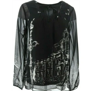 NEW DENNIS BASSO $77 Roma Print Woven Peasant Blouse with Tank-Black-SZ Plus 28W - Picture 1 of 4