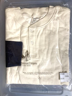 J.Peterman Authentic Cream/Navy  Mens Large Henley Baseball Long Sleeve NEW - Image 1 of 4