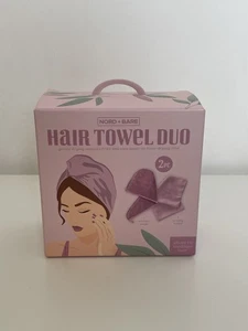 Nord + Bare Hair Towel & Turban Duo 2 Pc Pink Set Short to Medium Hair Gift New - Picture 1 of 5