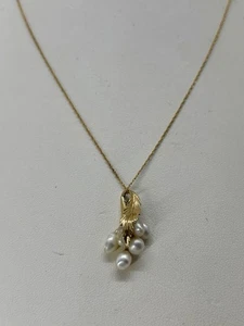 Vintage 14K GOLD PENDANT Pearl Cluster Grape Necklace Box Clasp Estate Jewelry - Picture 1 of 8