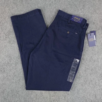 Pantalones Polo Ralph Lauren Para Hombre 36x32 Azul Marino Calce Relajado Chino Algodón Frente Plano Foto 1 de 4