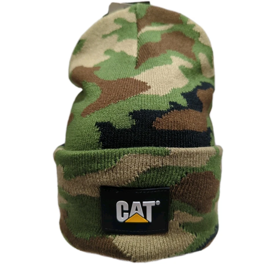 Caterpillar Men’s CAT Label Cuff Beanie Camo One Size Knit Hat Fold-up Cuff