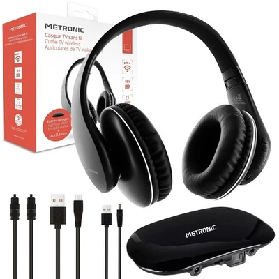 NEDIS CUFFIE WIRELESS RF SENZA FILI PER TV TELEVISORE RADIO BASE DI RICARICA METRONIC