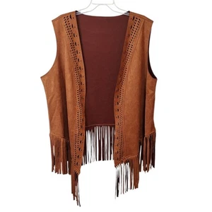 Bloomchic Womens 22-24 Open Front Fringe Vest Cowgirl Rodeo Western Cutouts - Picture 1 of 8