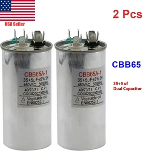 35+5 uf/MFD 370-440 VAC Round Dual Run Capacitor 50/60 Hz - 2 Pack - Picture 1 of 7