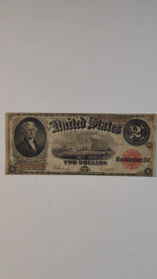 1917  U.S $2 Two Dollar Red Seal Large Size Note Legal Tender - Image 1 of 4