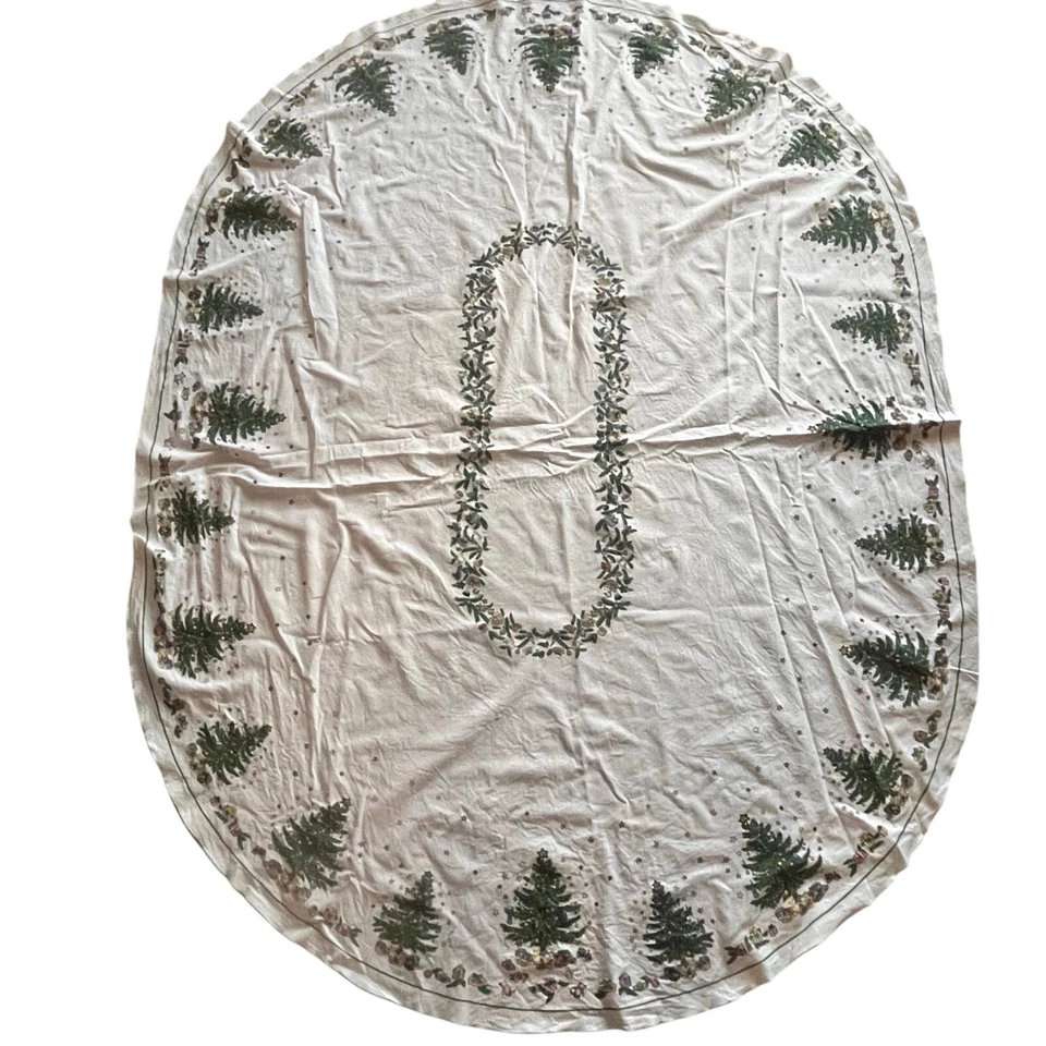 "Mantel de Navidad retro vintage de colección con acebo, escena de pueblo/iglesia 61""x80"  Foto 1 de 4