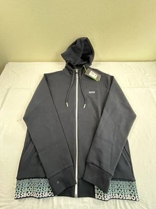 Hugo Boss Mens Zip Up Hoodie Dark Blue 504866691 Sz Med Brand New Tags $228 DS - Picture 1 of 7