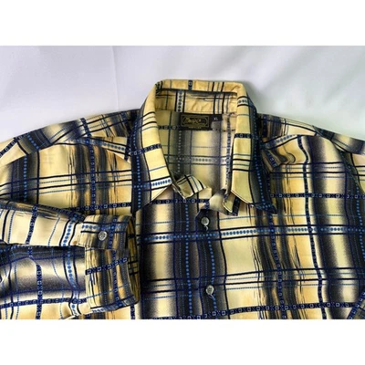 VTG MONZINI Collection XL 70s Disco Gold Blue Abstract Button Down Shirt USA - Image 1 of 4