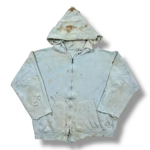 Vintage 50s Cotton Zip Up Hoodie Sweatshirt Men’s Size Large Faded Distressed - Picture 1 of 9
