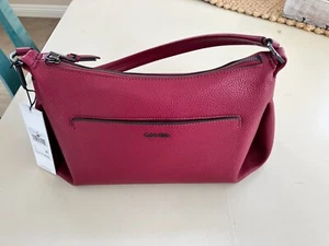 Calvin Klein 'Lee' port red pebble leather satchel bag - NEW!! - Picture 1 of 9