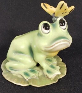 Vintage Josef Original Frog w Butterfly Figurine Japan Statue 4"H  A57 - Imagen 1 de 6