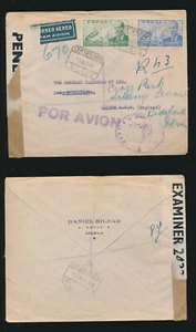 SPAIN 1941 CENSORED AIRMAIL to GB REGISTERED PRINTED DANIEL BILBAO - Picture 1 of 3