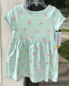 Cat & Jack Toddler Girls 2T Mint Rainbow Print Short Sleeve Jersey Dress 04 - Picture 1 of 5