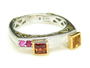NH Michael Valitutti 925 Sterling Silver Citrine Red Pink Squared Stacking Ring - Picture 1 of 10