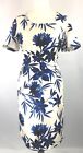 New Jacques Vert dress 16 18 Shantung Blue Ivory Bali Floral Print shift