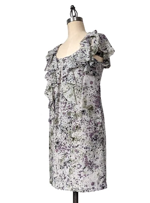 Kensie Size XS Ruffled Paint Splatter Print Shift Dress Purple Green Multi NEW - Image 1 of 4